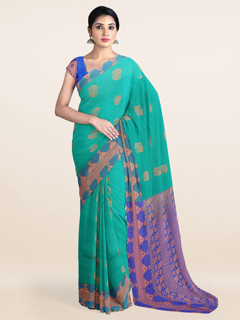 

Pothys Sea Green & Copper Ethnic Motifs Art Silk Saree