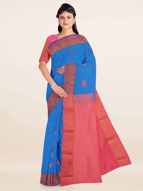 

Pothys Blue & Magenta Ethnic Motifs Art Silk Saree