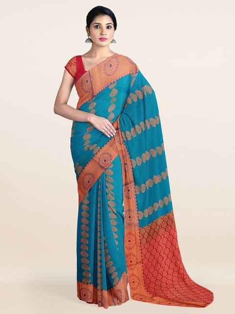 

Pothys Blue & Copper-Toned Ethnic Motifs Woven Design Saree