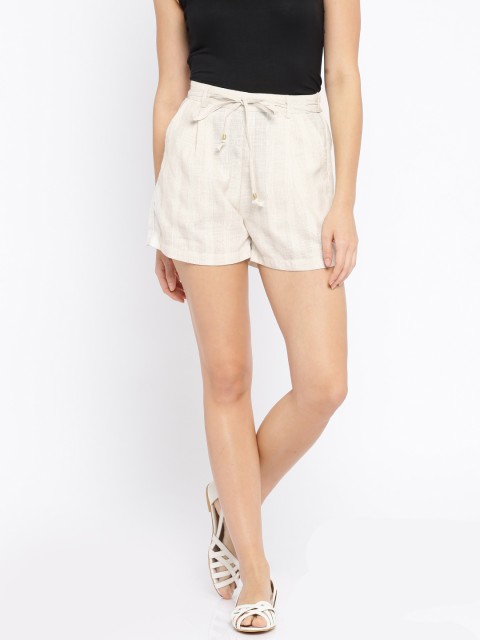 

109F Women Beige Self-design Hot Pants