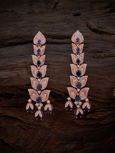 

Kushal's Fashion Jewellery Rose Gold-Plated Blue Leaf Shaped Drop Earrings