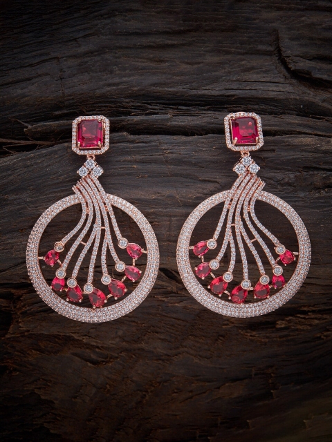 

Kushal's Fashion Jewellery Red & Rose Gold-Plated Zircon Drop Earrings