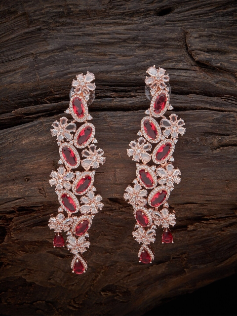 

Kushal's Fashion Jewellery Red & Rose Gold Plated Contemporary Drop Earrings