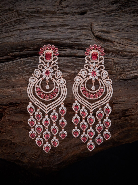 

Kushal's Fashion Jewellery Rose Gold & Red Contemporary Chandbalis Earrings