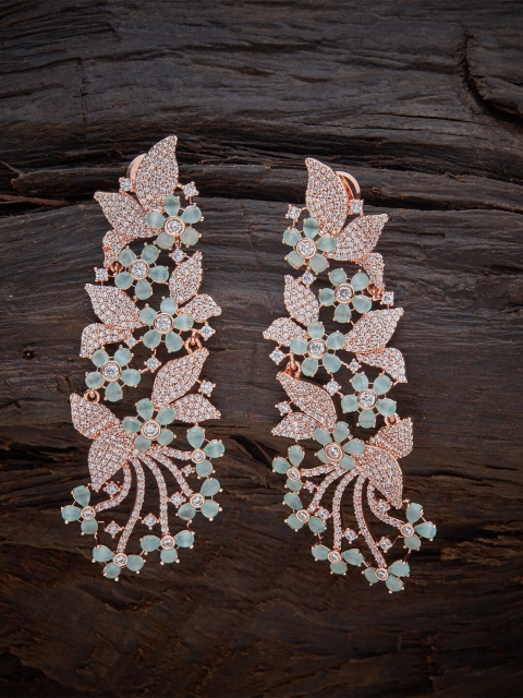 

Kushal's Fashion Jewellery Sea Green Rose Gold-Plated Floral Drop Earrings
