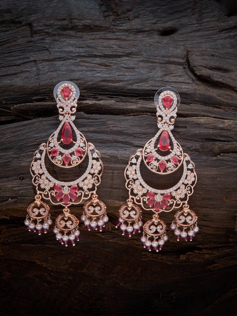 

Kushal's Fashion Jewellery Red & Gold-Toned Contemporary Jhumkas Earrings
