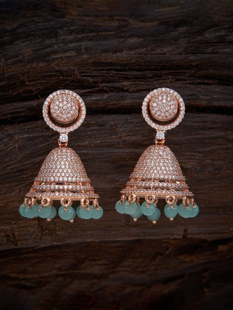 

Kushal's Fashion Jewellery Sea Green Contemporary Jhumkas Earrings