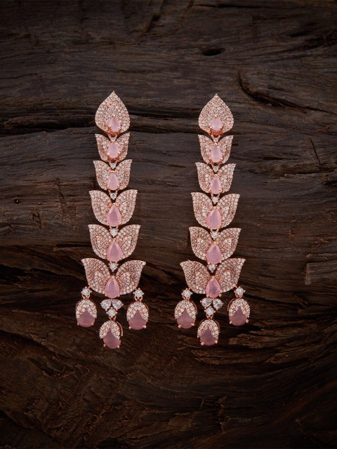 

Kushal's Fashion Jewellery Rose Gold-Plated Pink Zircon-Studded Contemporary Drop Earrings