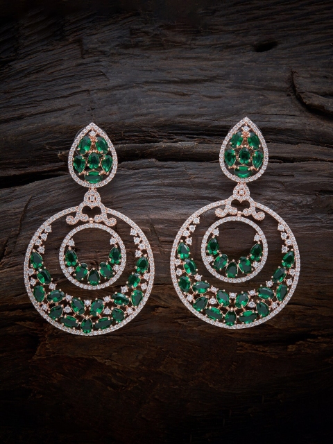 

Kushal's Fashion Jewellery Green Rose-Gold Plated Contemporary Drop Earrings