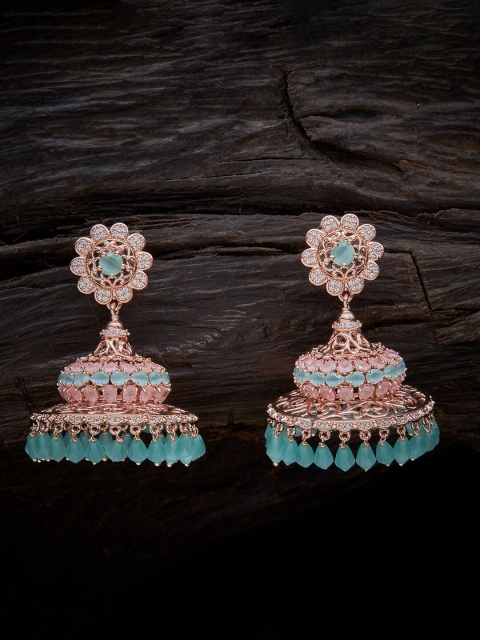 

Kushal's Fashion Jewellery Sea Green & Pink Contemporary Jhumkas Earrings