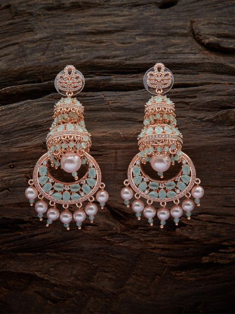 

Kushal's Fashion Jewellery Sea Green Contemporary Chandbalis Earrings