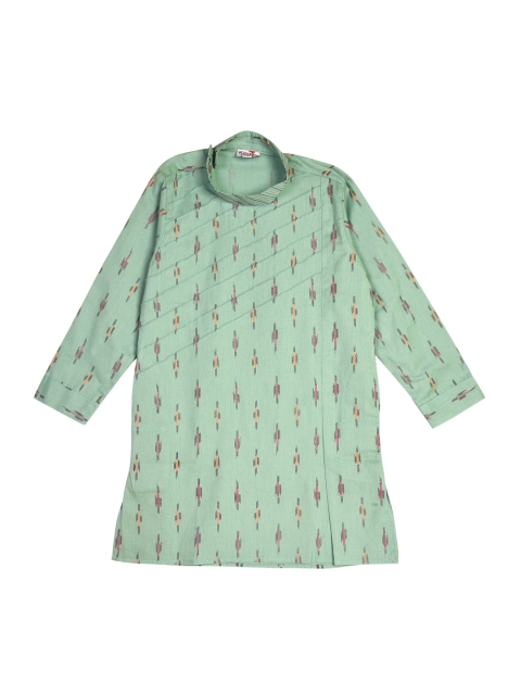 

Kinder Kids Boys Green Geometric Cotton Kurta