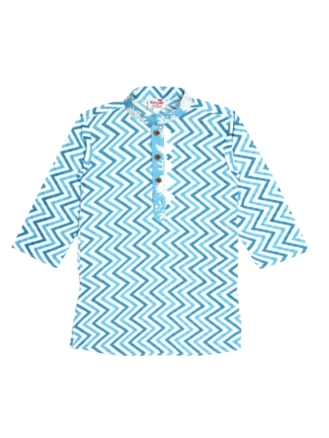 

Kinder Kids Boys Blue & White Chevron Printed Pure Cotton Kurta
