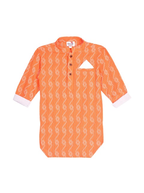 

Kinder Kids Boys Orange & White Printed Pure Cotton Kurta