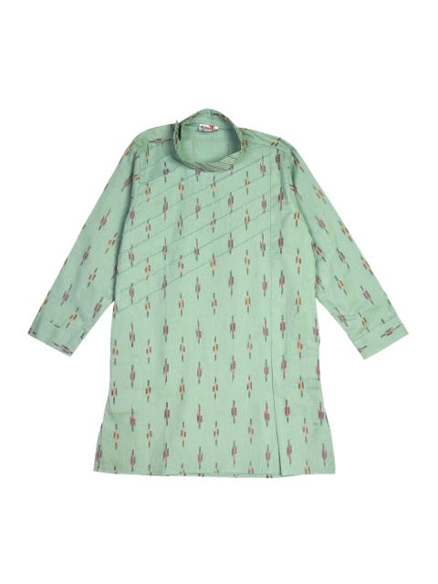 

Kinder Kids Boys Green & Black Ikat Pure Cotton Kurta