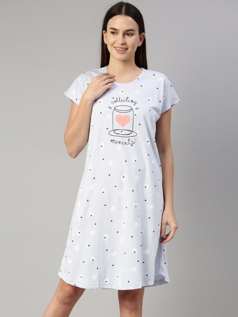 

GOLDSTROMS Blue & White Graphic Printed T-shirt Nightdress