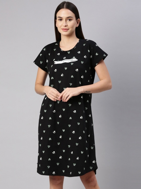 

GOLDSTROMS Women Green Printed T Shirt Nightdress, Black