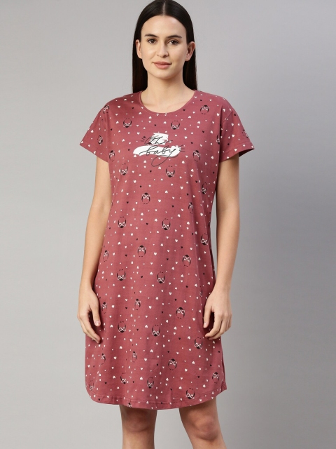 

GOLDSTROMS Women Peach & White Printed T-shirt Cotton Nightdress