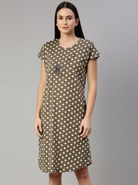 

GOLDSTROMS Olive Green Polka Dots Printed Nightdress