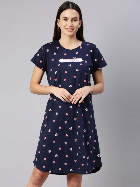 

GOLDSTROMS Navy Blue & Pink Printed Nightdress