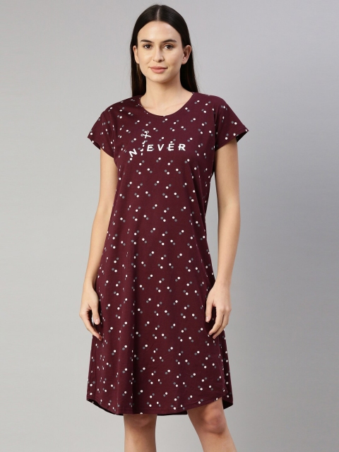 

GOLDSTROMS Women Maroon & White Printed T-shirt Nightdress