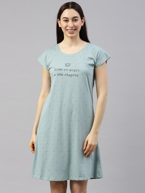 

GOLDSTROMS Women Sea Green Printed T Shirt Nightdress