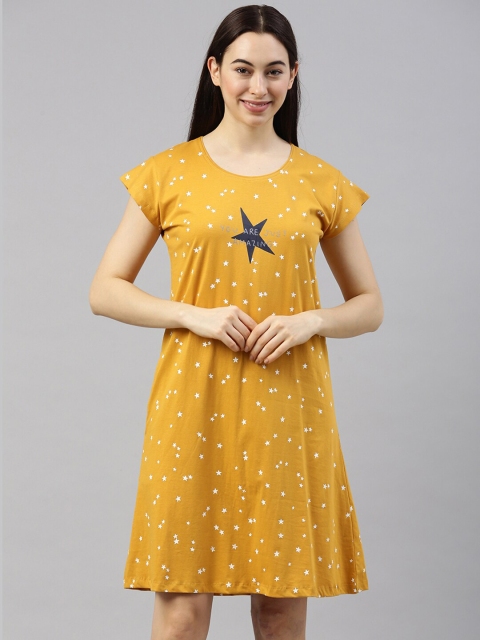 

GOLDSTROMS Women Mustard Yellow Printed Nightdress