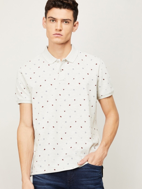 

CODE by Lifestyle Men Grey Melange Printed Polo Collar Cotton T-shirt
