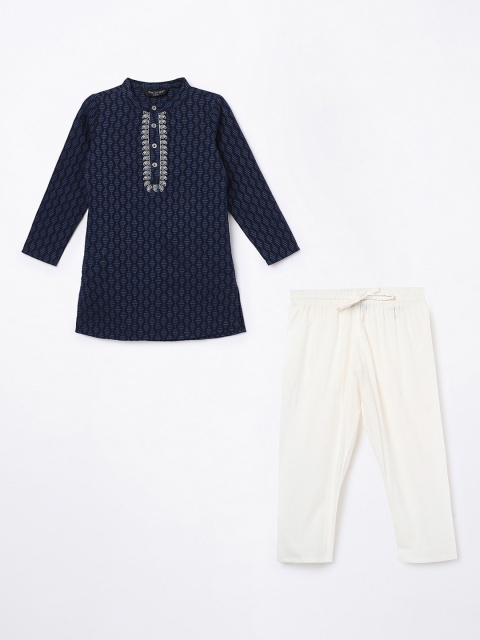 

Melange by Lifestyle Boys Blue Striped Pleated Pure Cotton Kurta with Pyjamas