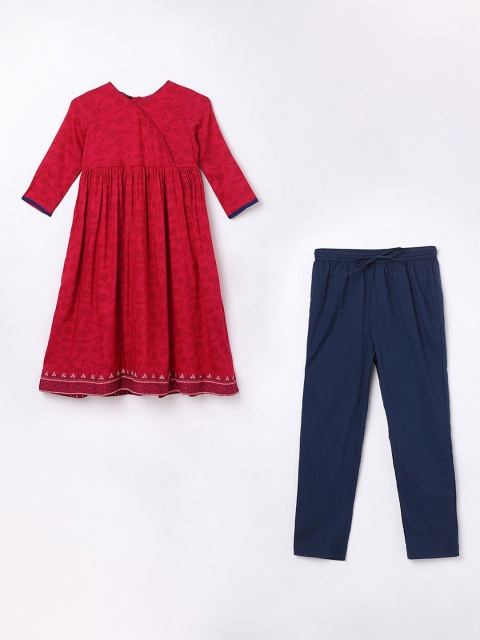 

Melange by Lifestyle Girls Maroon & Navy Blue Pleated Kurta with Pyjamas