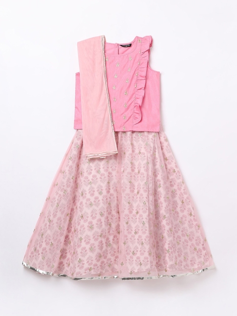 

Melange by Lifestyle Girls Pink Embroidered Ready to Wear Lehenga & Blouse With Dupatta