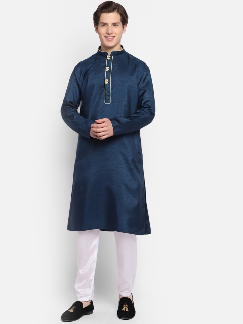 

DEVOILER Men Blue Thread Work Kurta