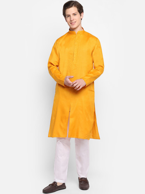 

DEVOILER Men Yellow Solid Kurta