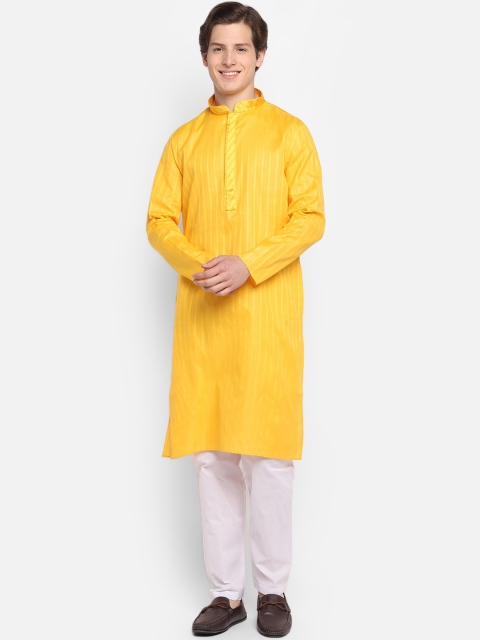 

DEVOILER Men Yellow Solid Kurta