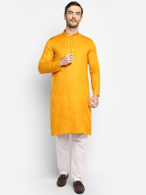 

DEVOILER Men Yellow Solid Kurta