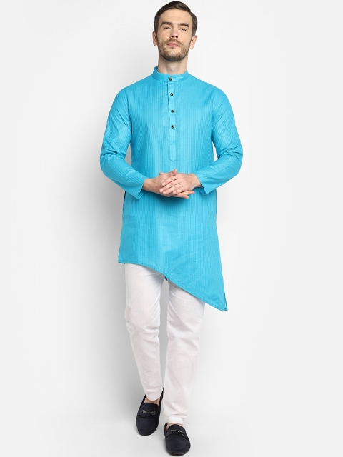 

DEVOILER Men Turquoise Blue Striped Kurta