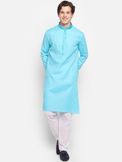 

DEVOILER Men Blue & White Striped Kurta