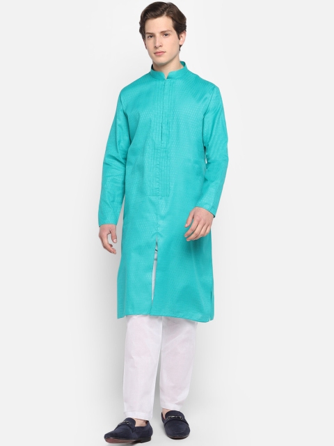 

DEVOILER Men Turquoise Blue Solid Kurta