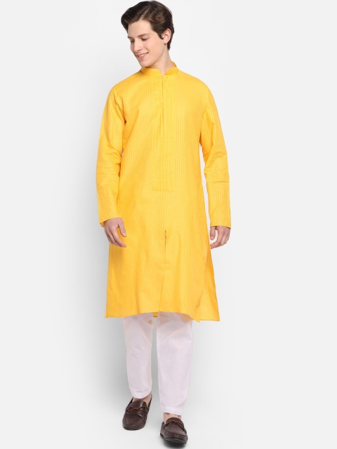 

DEVOILER Men Yellow Thread Work Kurta