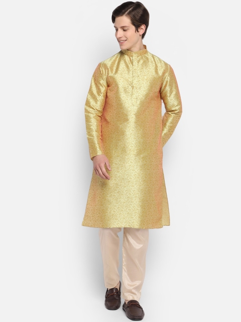 

DEVOILER Men Golden Floral Printed Kurta, Gold