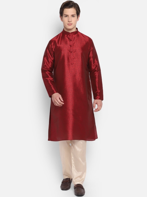 

DEVOILER Men Maroon & Brown Floral Printed Kurta
