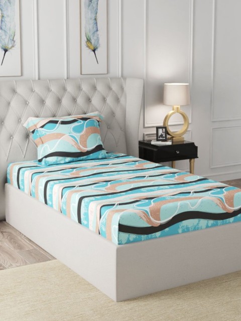 

BIANCA Blue & Black 200 TC Single Bedsheet with 1 Pillow Covers