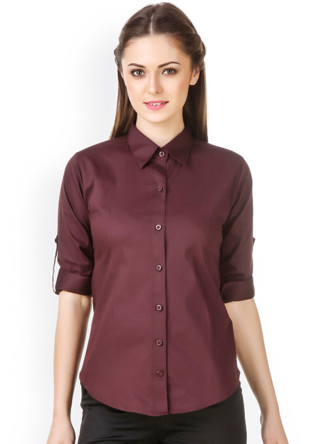 

Purple Feather Women Burgundy Solid Slim Fit Formal Shirt