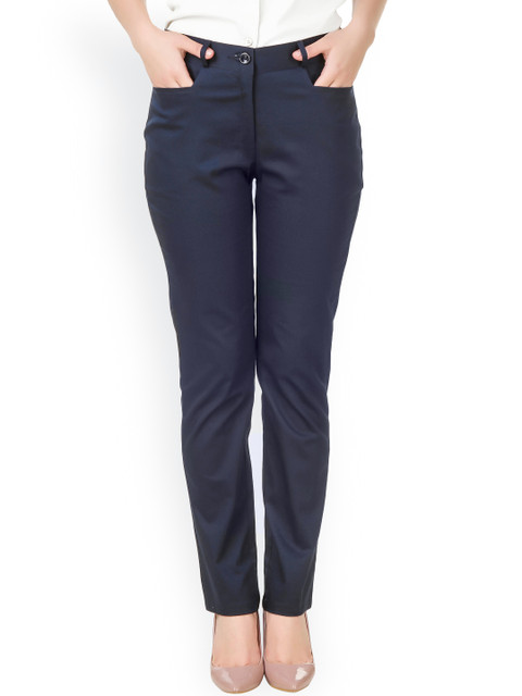 

Purple Feather Women Navy Blue Solid Slim Fit Formal Trousers