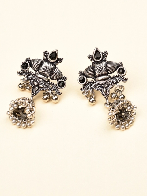 

Indi INSIDE Silver Plated Oxidised Black Floral Jhumkas Earrings