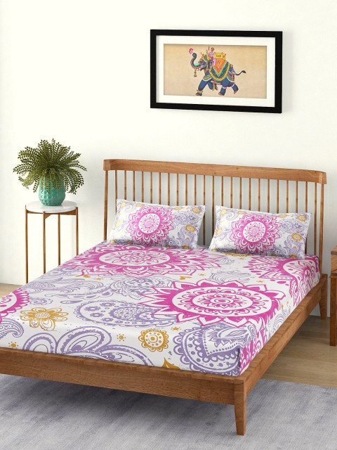 

EK BY EKTA KAPOOR Pink Ethnic Motifs 120 TC King Bedsheet with 2 Pillow Covers
