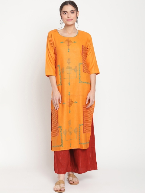 

TAG 7 Women Orange Floral Printed Kurti with Palazzos