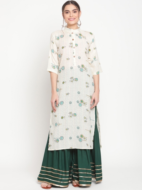 

TAG 7 Women White Printed Pure Cotton Kurta with Sharara
