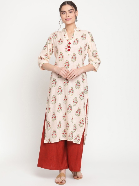 

TAG 7 Women Red Floral Printed Pure Cotton Kurta with Palazzos