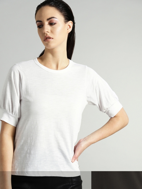 

Roadster Women Pack of 2 Solid T-shirt, White